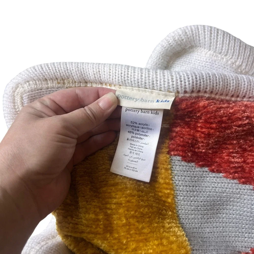 Pottery Barn Kids Triangle Knit Stroller Blanket Mustard Orange Navy 30x40
